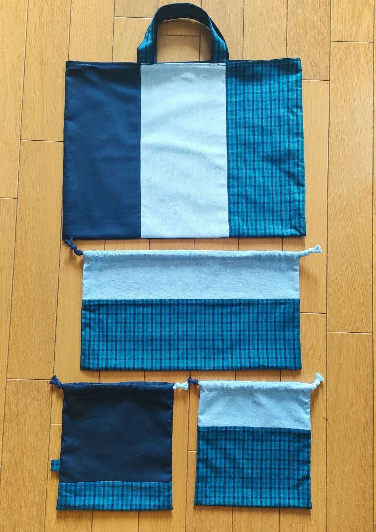 pypy★ファミチェック巾着２点&弁当袋&3色レッスンバッグ&靴袋　計5点