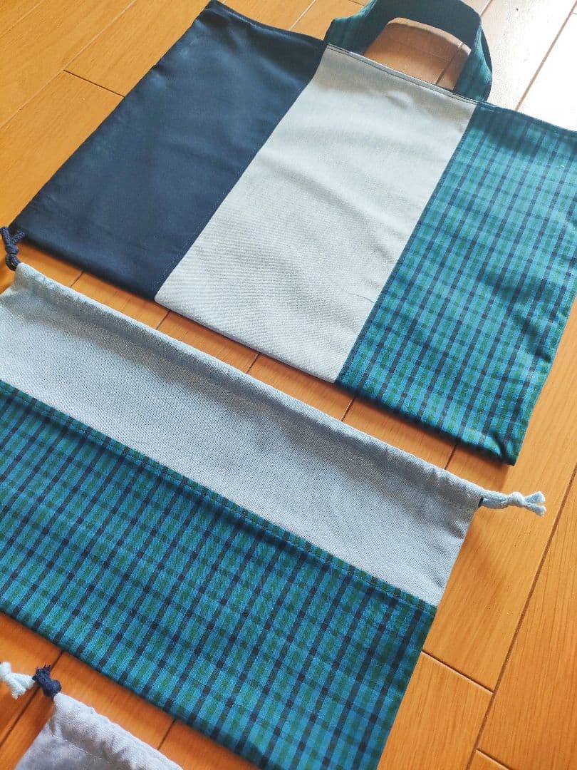 pypy★ファミチェック巾着２点&弁当袋&3色レッスンバッグ&靴袋　計5点