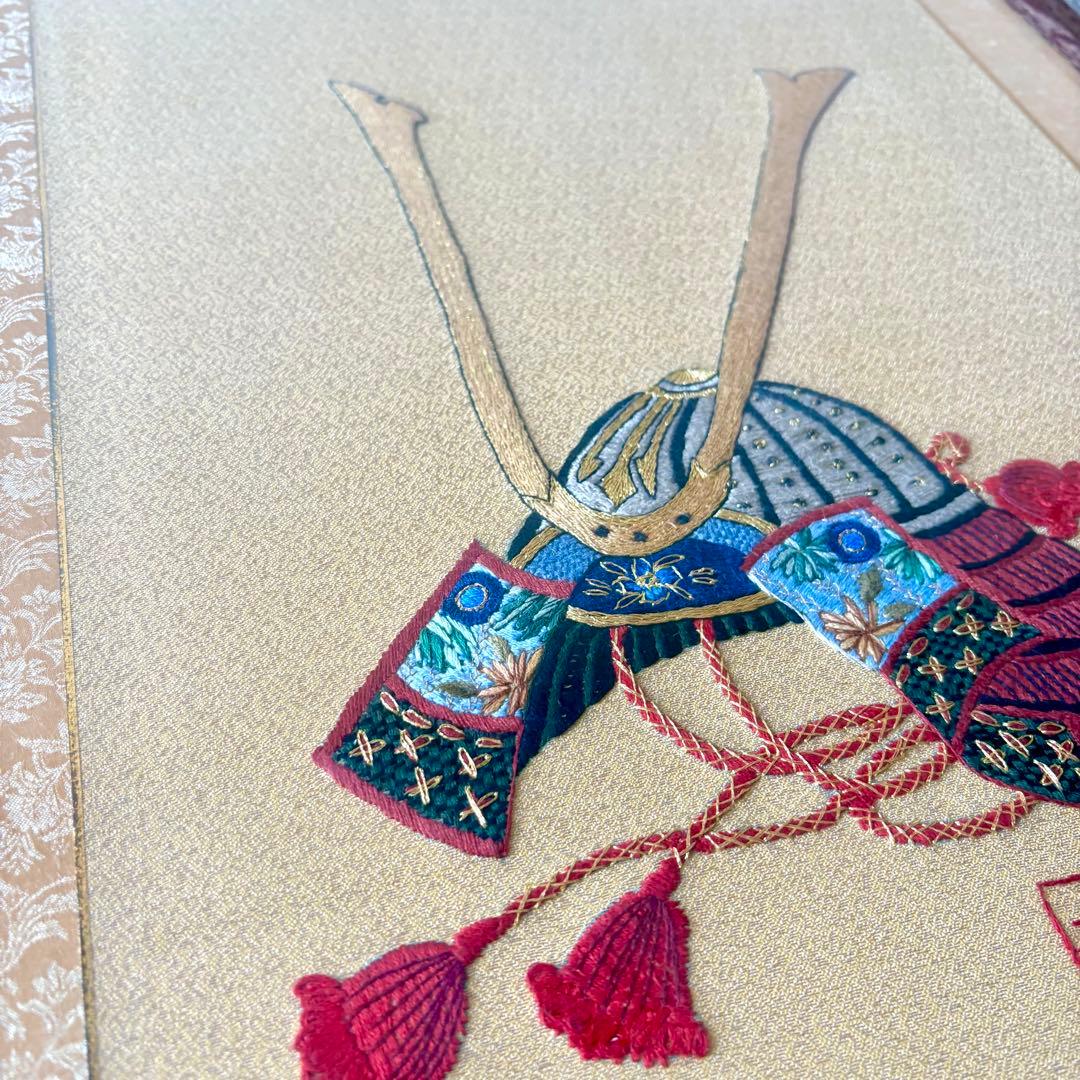 刺繍 インテリア 刺繍アート 額入り ハンドメイド 額装 兜 端午の節句 五月