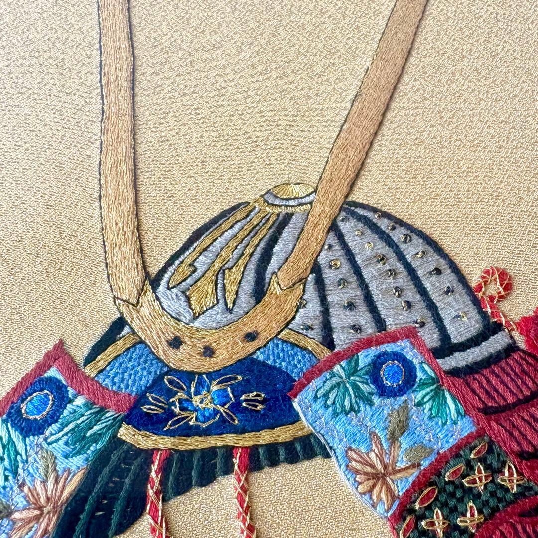 刺繍 インテリア 刺繍アート 額入り ハンドメイド 額装 兜 端午の節句 五月