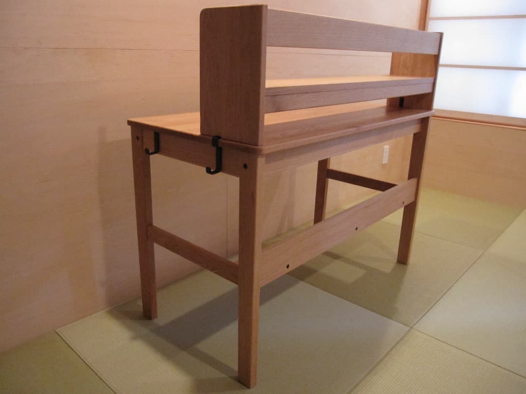 無印良品　オーク無垢材デスク 上棚付き 2引き出し 足元本棚