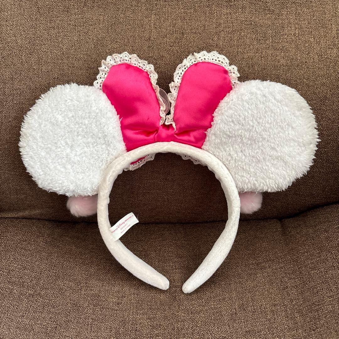 ミニーちゃん　カチューシャ リボン　イヤリング　白　USED