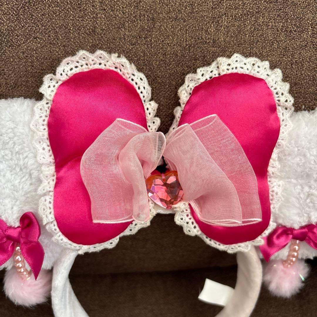 ミニーちゃん　カチューシャ リボン　イヤリング　白　USED