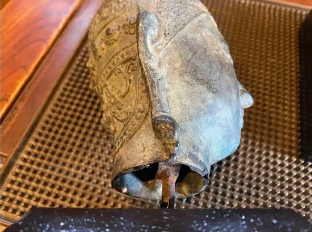 17世紀 ・タイ アユタヤ王朝・青銅製・宝冠仏頭・18.5cm鑑賞台付2点セット