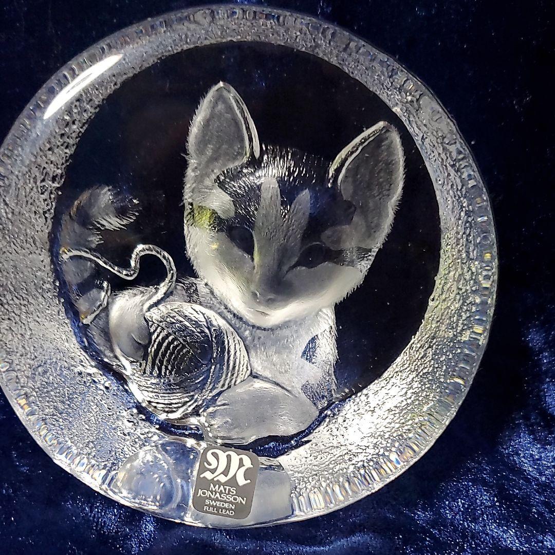 MATS JONSSON クリスタル 猫　レリーフ