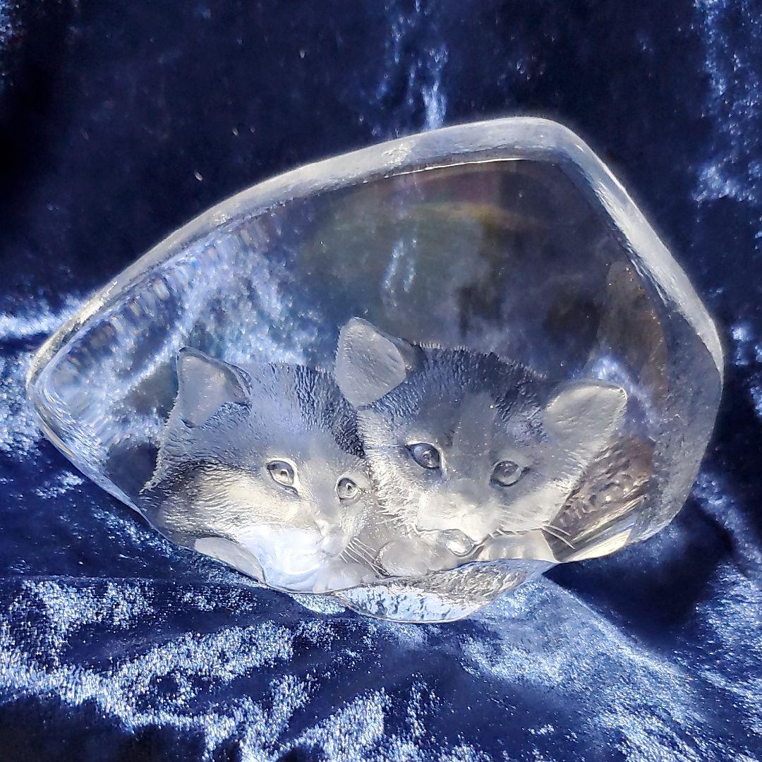 MATS JONSSON クリスタル 猫　レリーフ