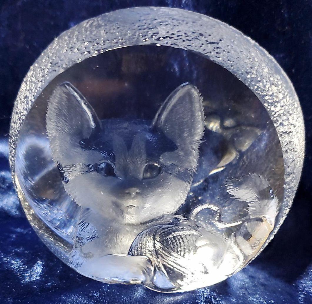 MATS JONSSON クリスタル 猫　レリーフ
