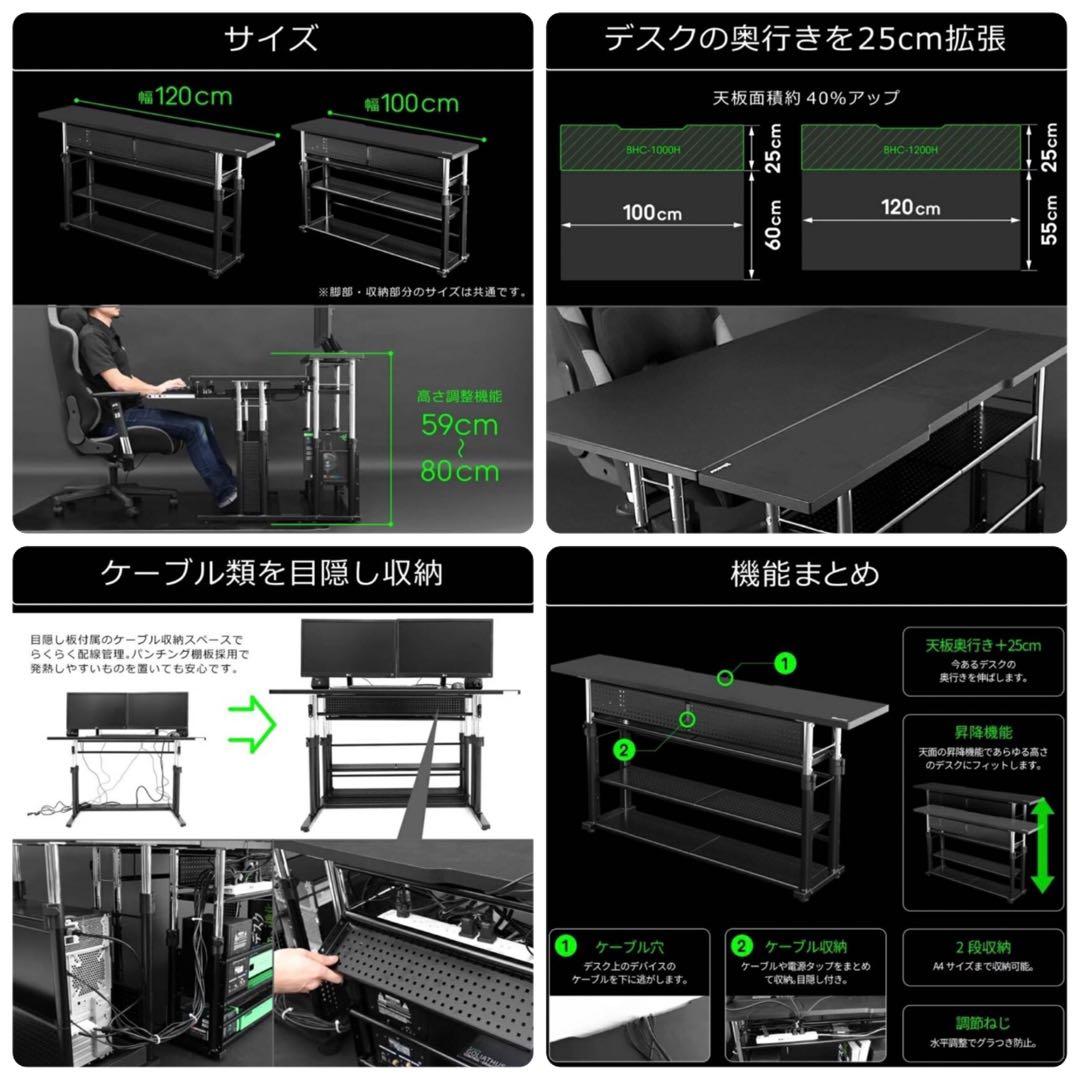 バウヒュッテ　Bauhutte　エクステンションデスク　BHC−1200H−BK