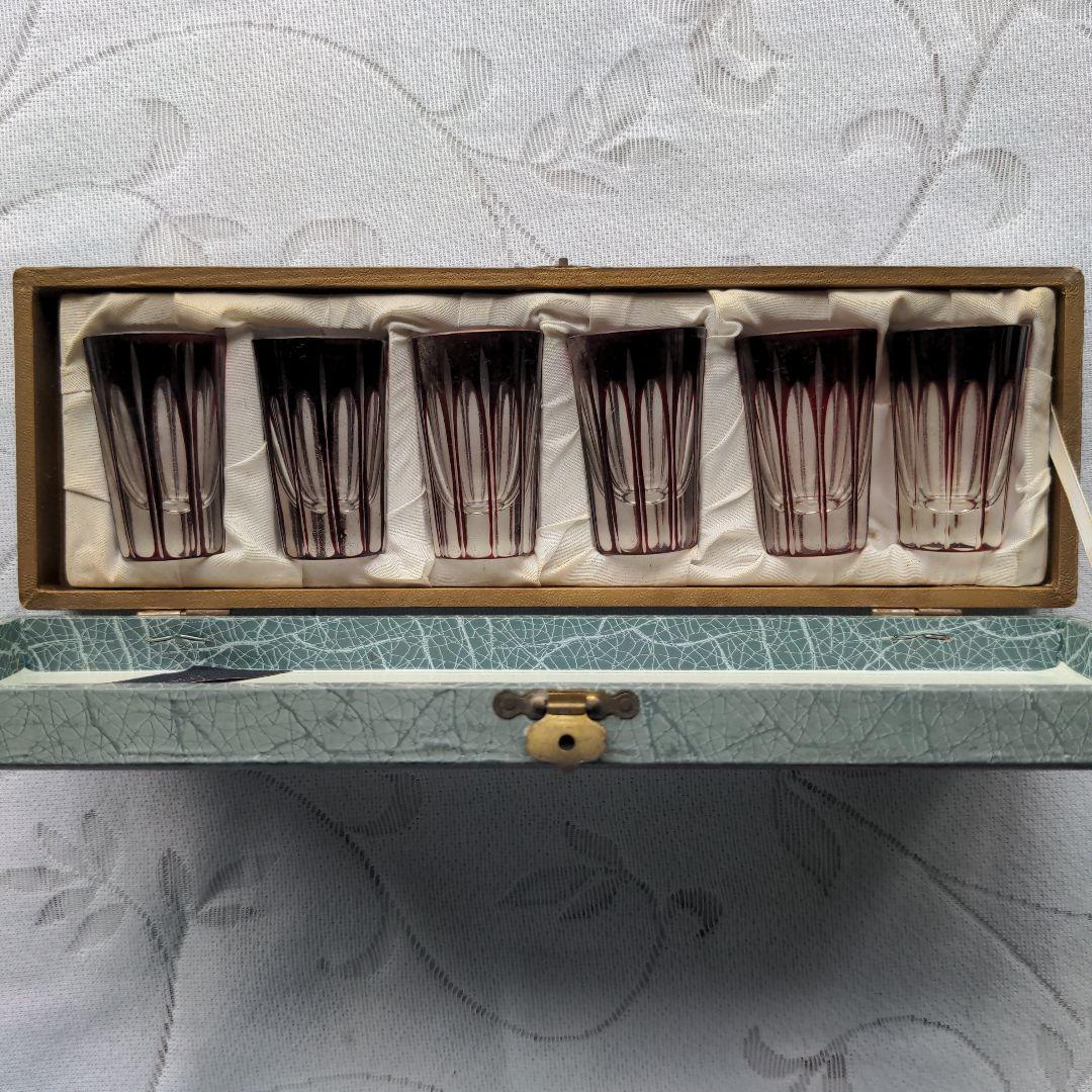 昭和レトロ　ケース入　江戸切子ヴィンテージショットグラス　６個セット