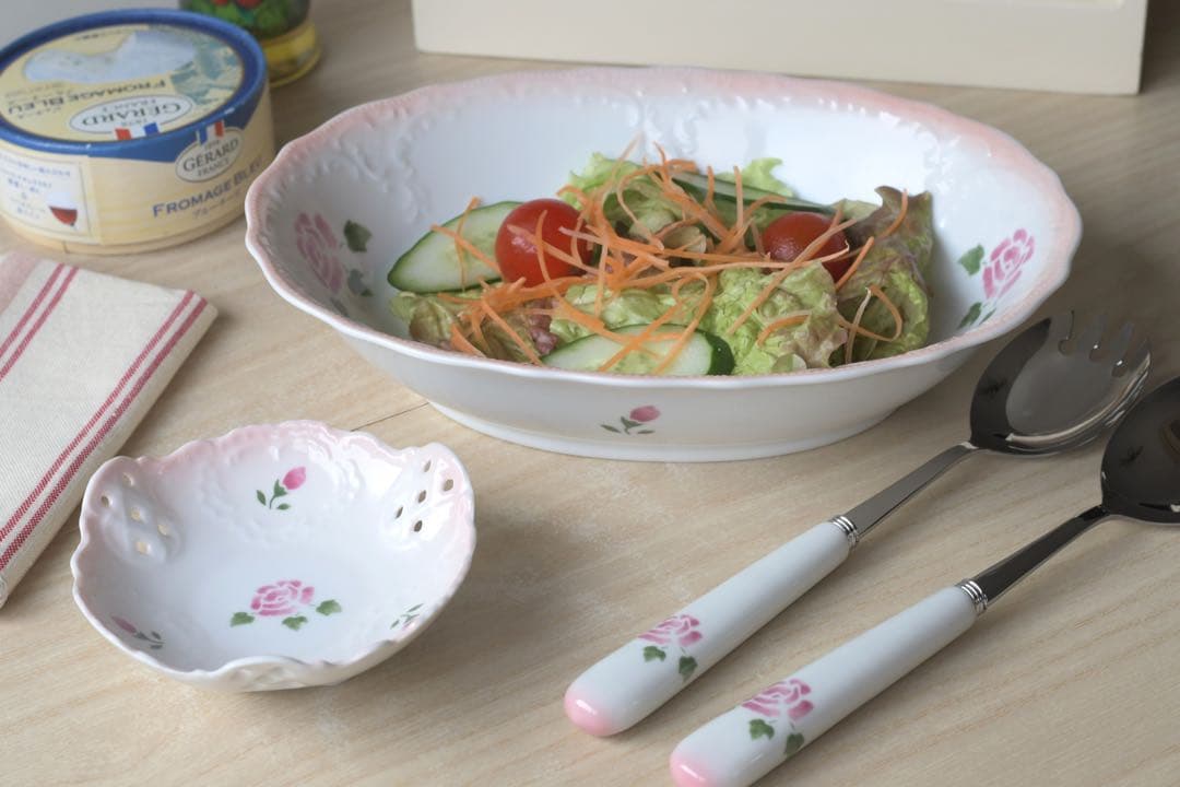 マニーシュクレ・ド・ローズ　フルーツボウル　サラダボウル　オーバル型　陶器 新品