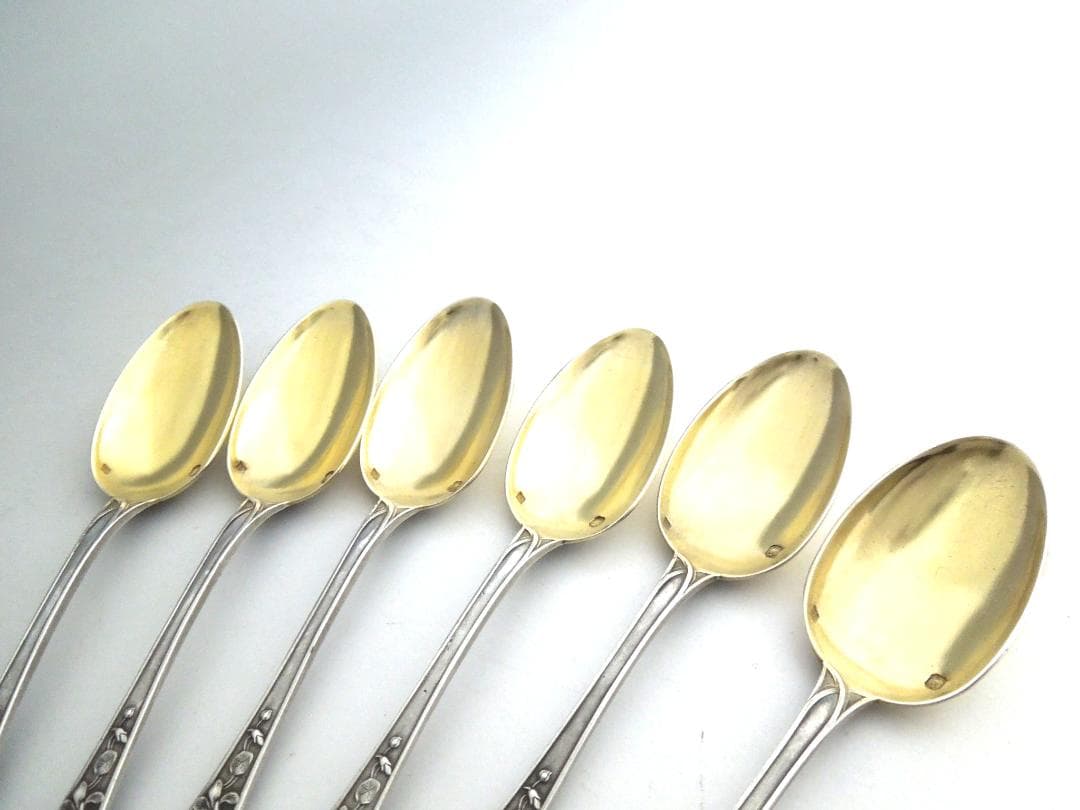 フランス　シルバースプーン6本　アールヌーボー　純銀