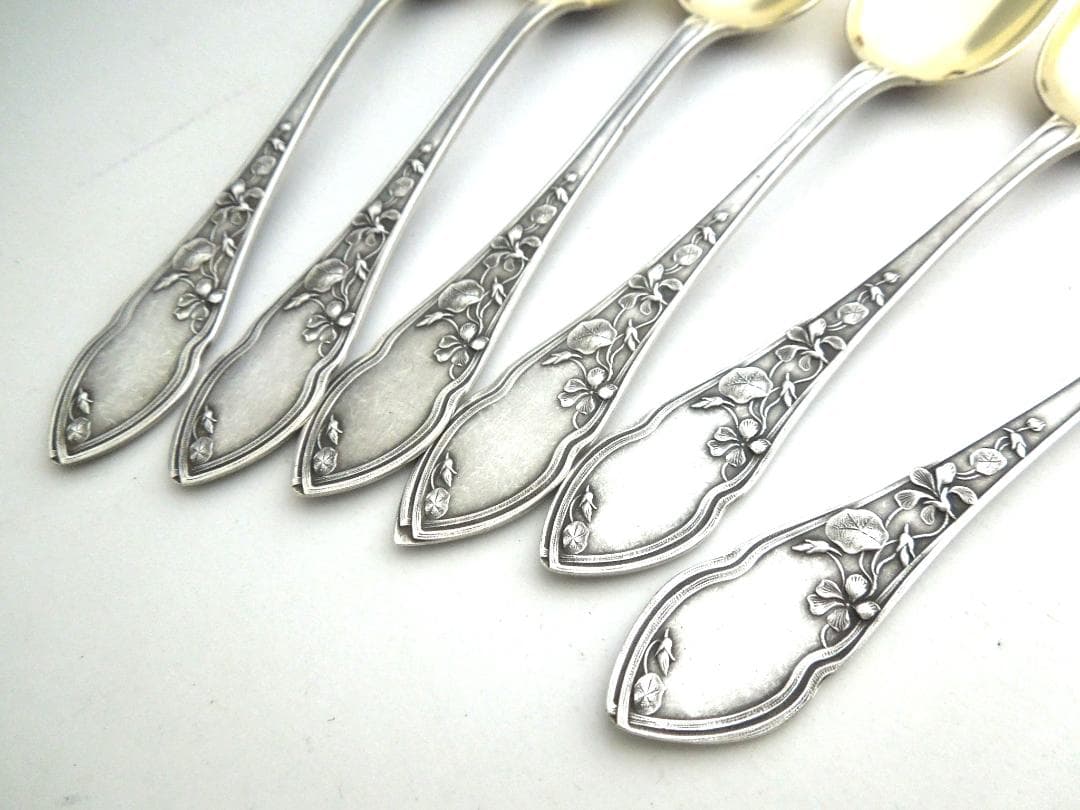 フランス　シルバースプーン6本　アールヌーボー　純銀