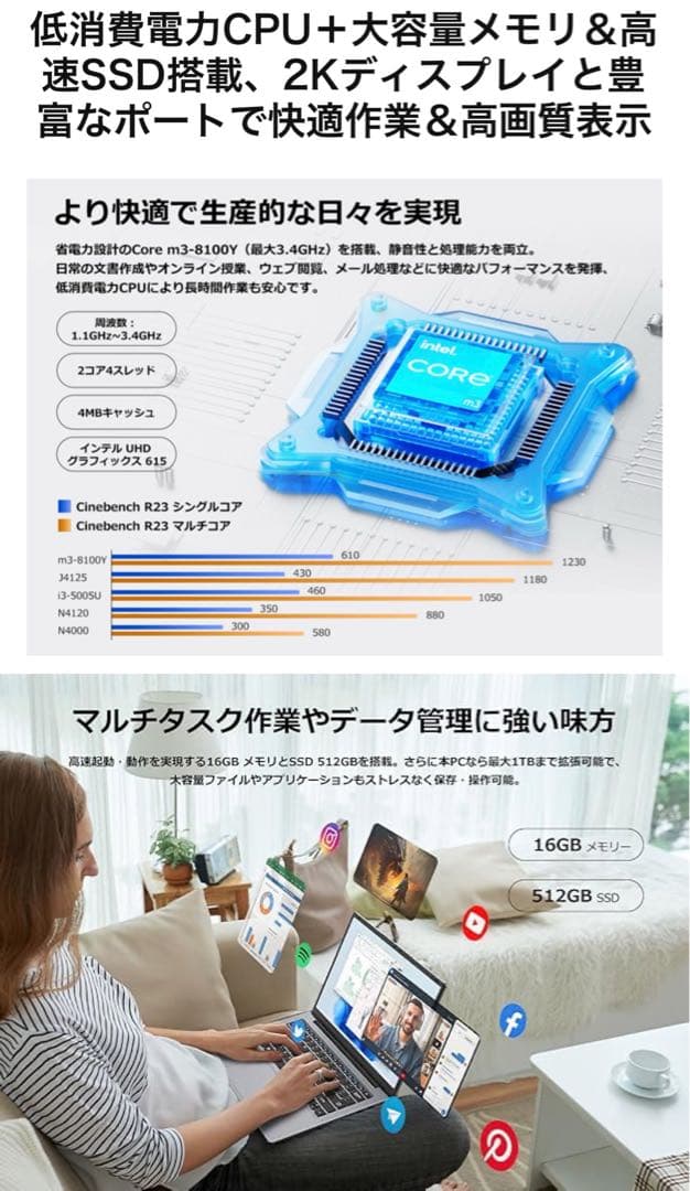 HYPERSTRIXノートパソコンOffice搭載 14インチ 2Kディスプレイ