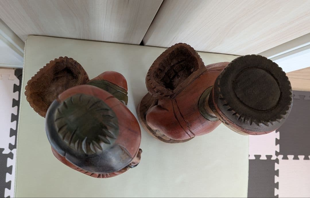 大きい　木彫　民族人形　2体(男女)　高さ約55cm　一刀彫