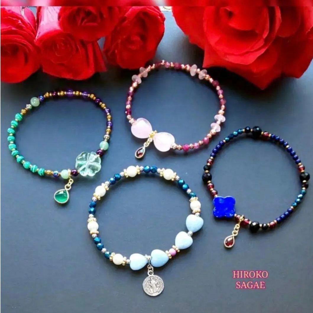 宝石質 チャーム付 フローライト マラカイト お洒落 パワーストーンブレスレット