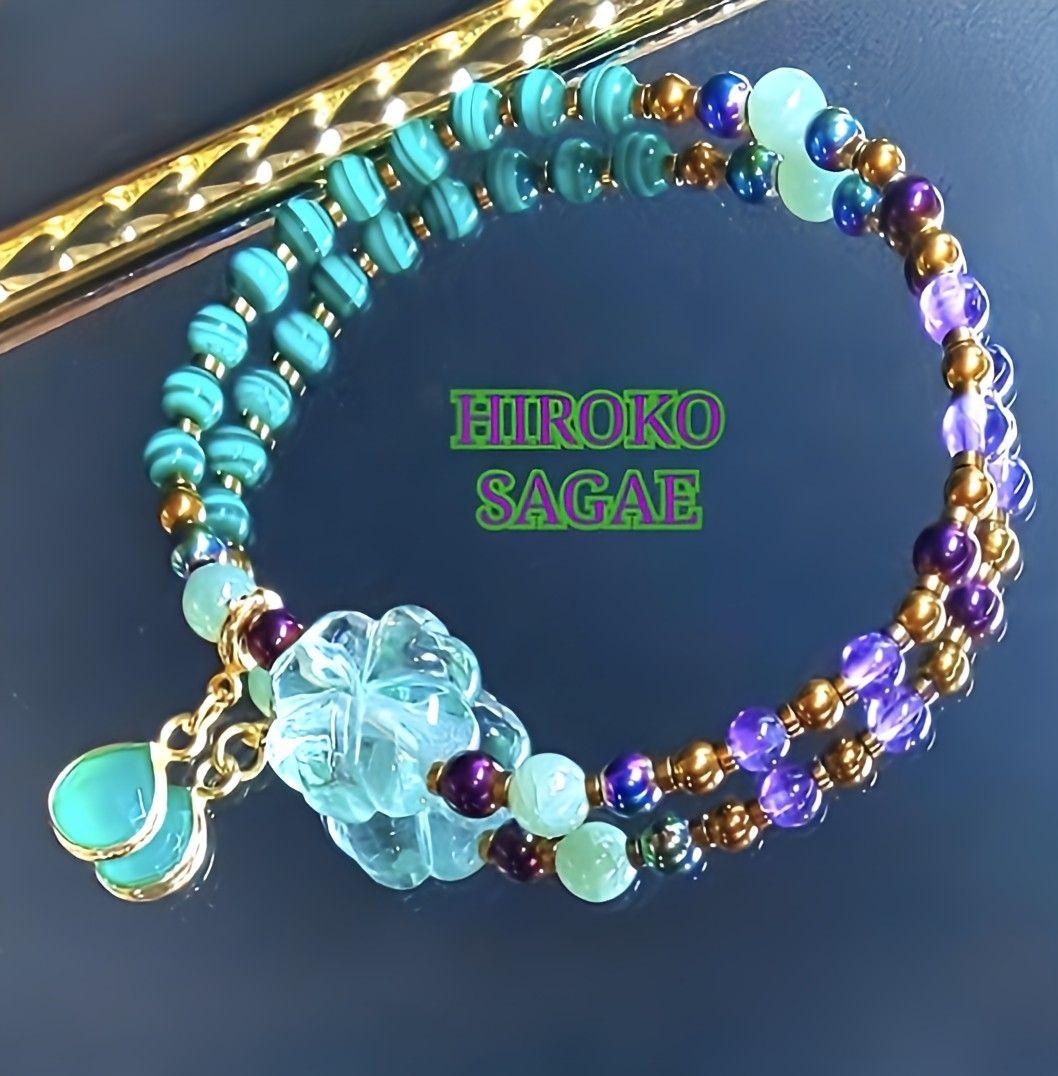 宝石質 チャーム付 フローライト マラカイト お洒落 パワーストーンブレスレット