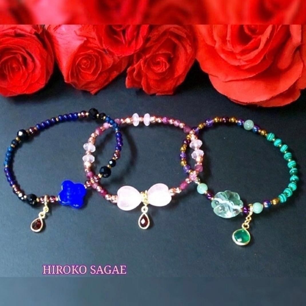 宝石質 チャーム付 フローライト マラカイト お洒落 パワーストーンブレスレット