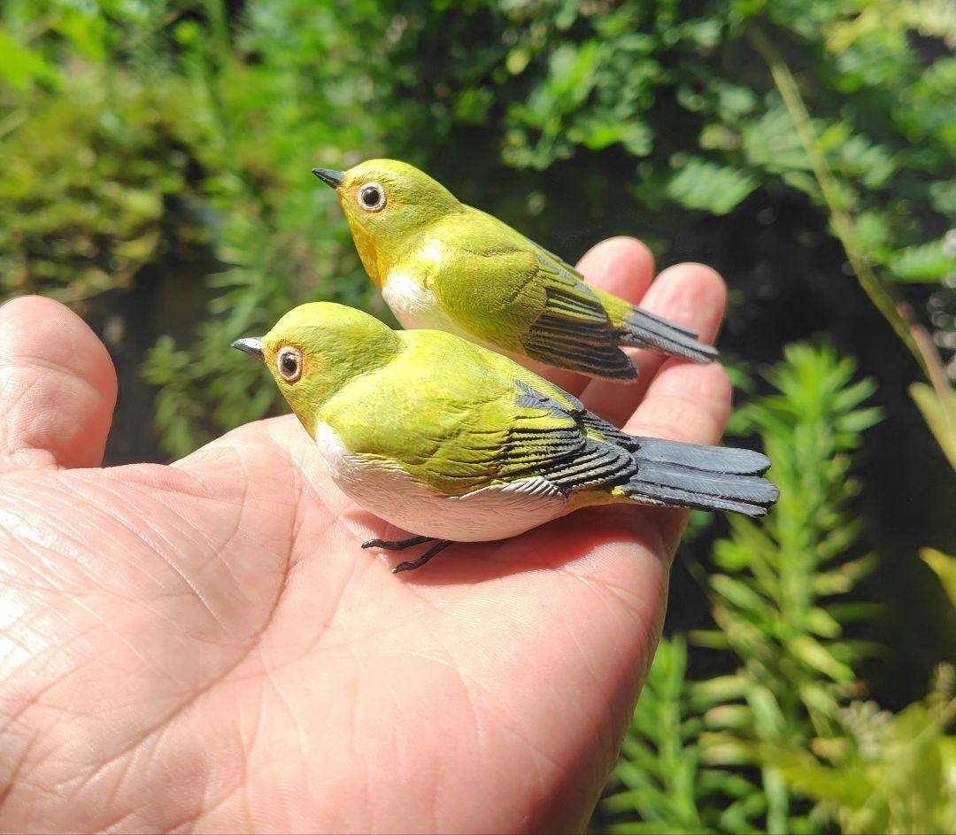 小さなバードカービング メジロ 野鳥 木彫り