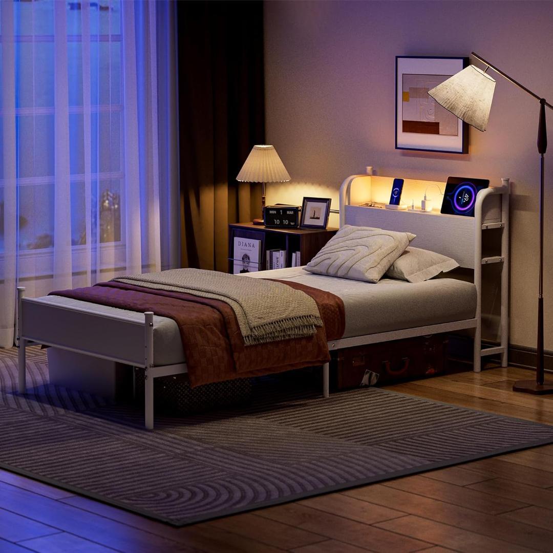 150【新品】ベッドフレーム シングル　LEDライト付　耐久性　耐荷重　組立簡単