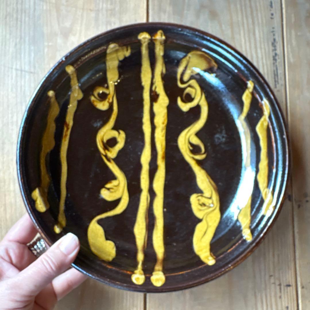 スリップウェア　8寸中皿 / 湯町窯