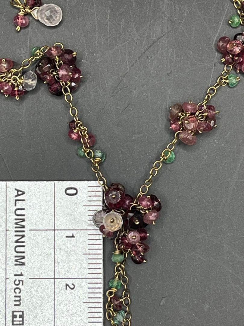 【バラ園】ガーネット、エメラルドのネックレス＋ブレスレット14KGF