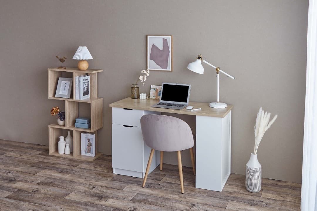 デスク 収納付き 幅120cm パソコン 学習机 ホワイト