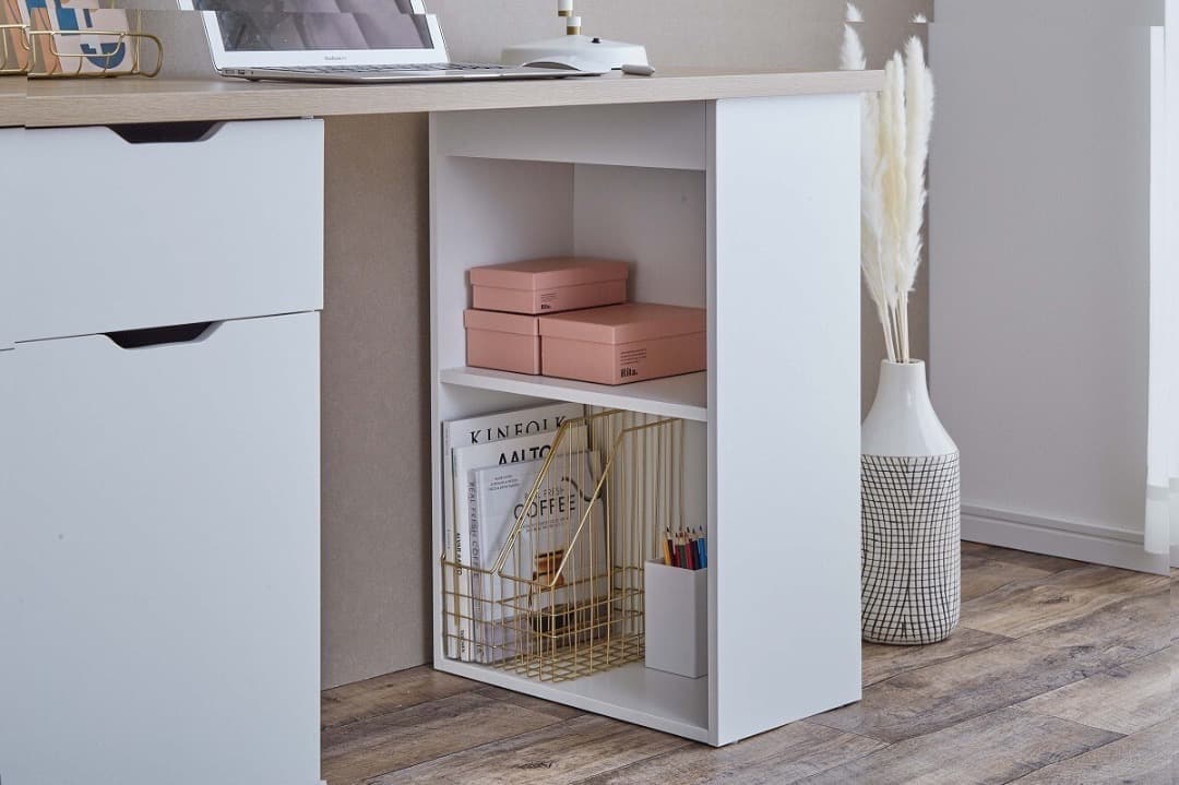 デスク 収納付き 幅120cm パソコン 学習机 ホワイト