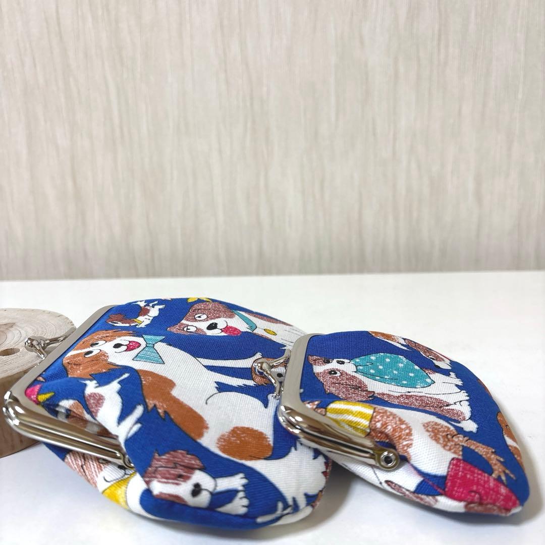 がま口ポーチ　大小セット★ゆかいなコーイケルホンディエ・ブルー