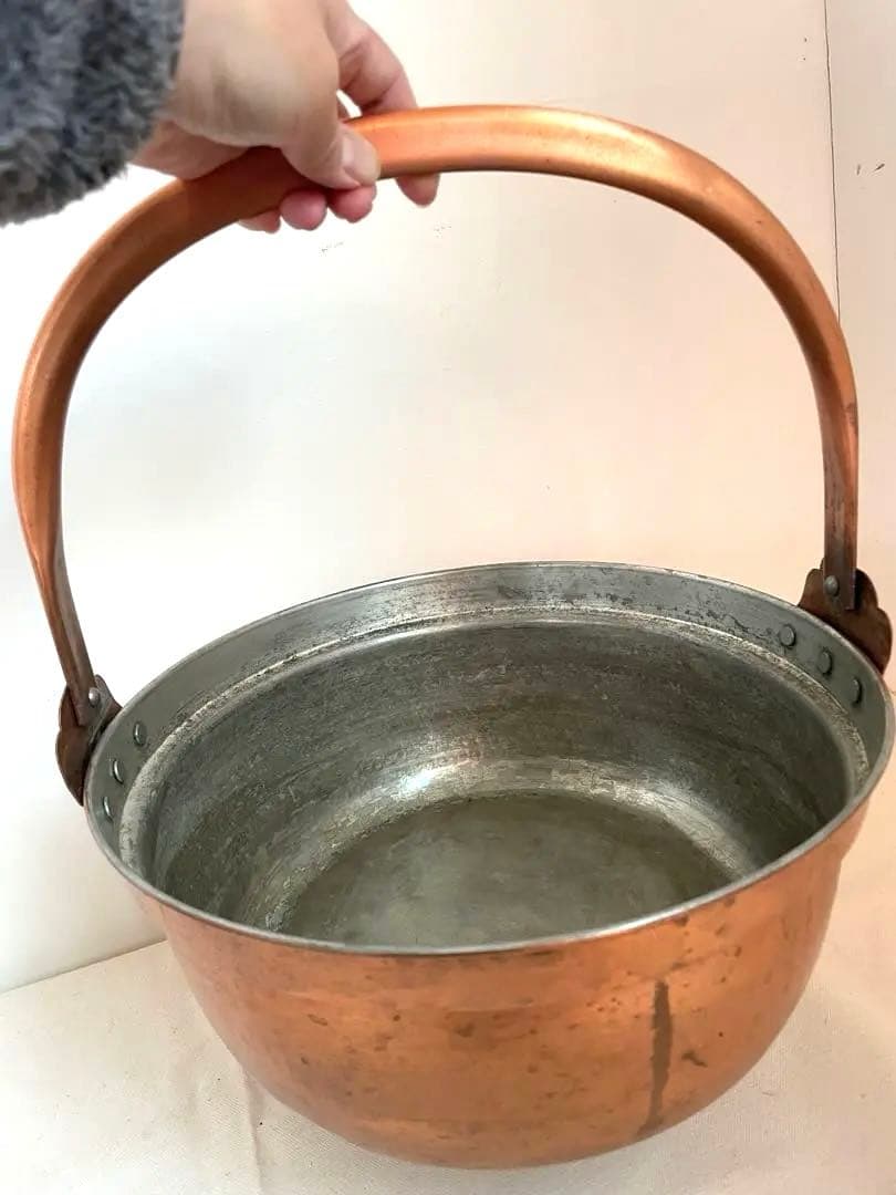 古道具　銅鍋　山菜鍋　大　錫引き　30㎝