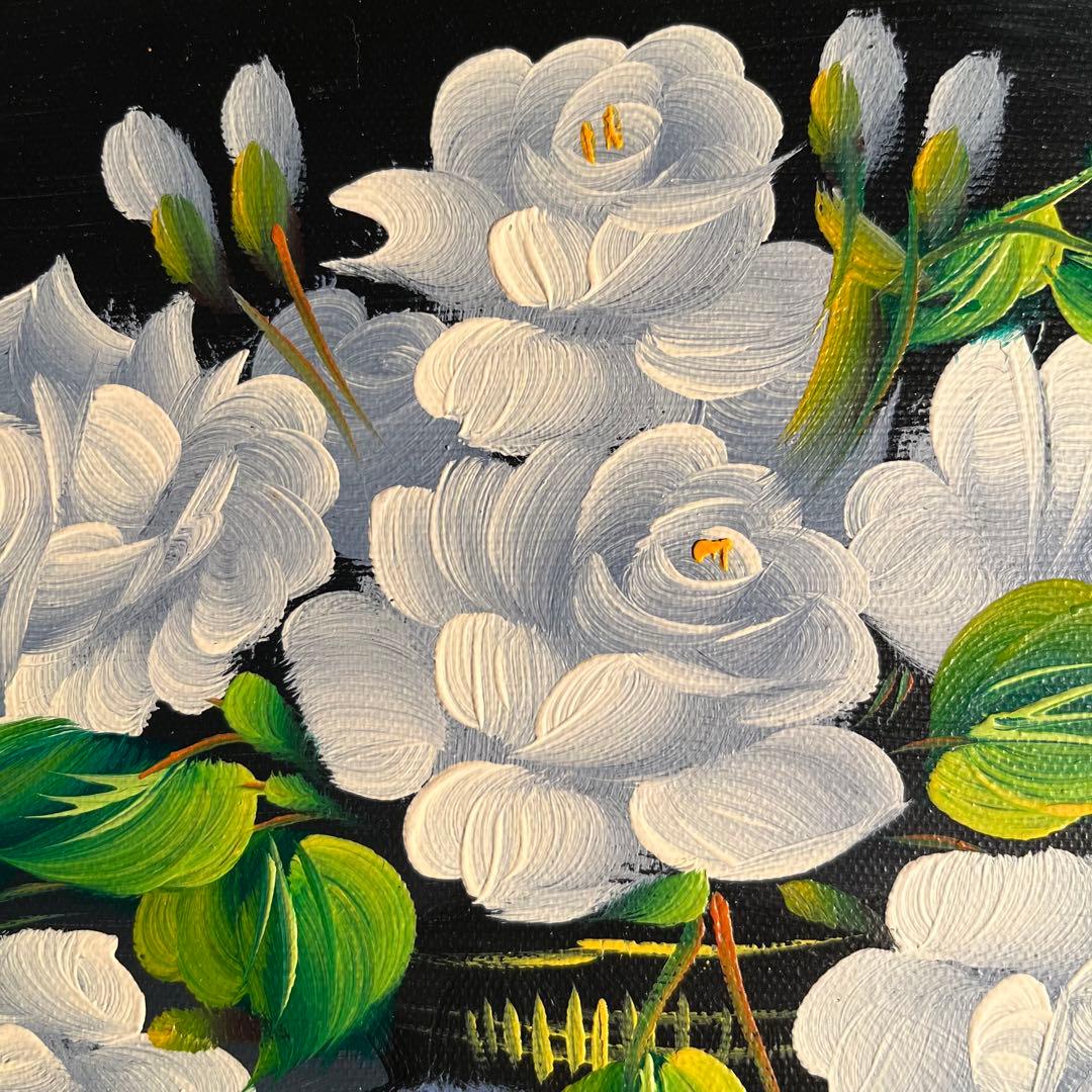手書き油絵 花瓶のバラ 額付 肉筆絵画 インテリア 油彩画