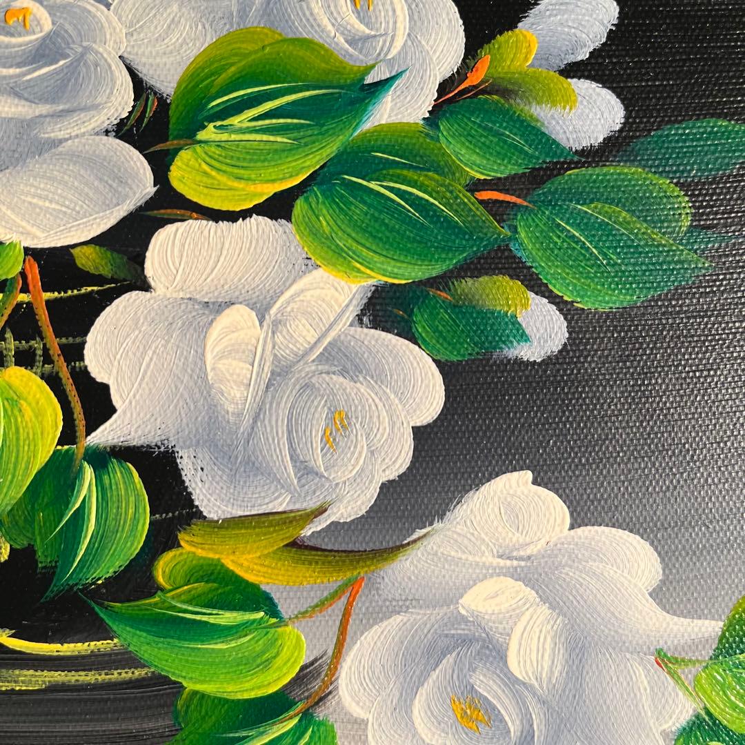手書き油絵 花瓶のバラ 額付 肉筆絵画 インテリア 油彩画