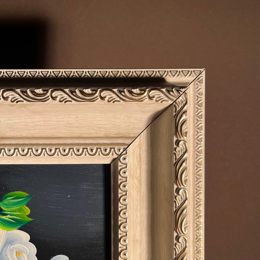 手書き油絵 花瓶のバラ 額付 肉筆絵画 インテリア 油彩画