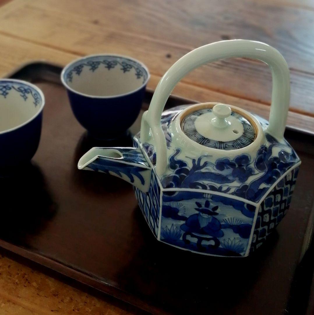 湖東焼　染付　六角　銚子