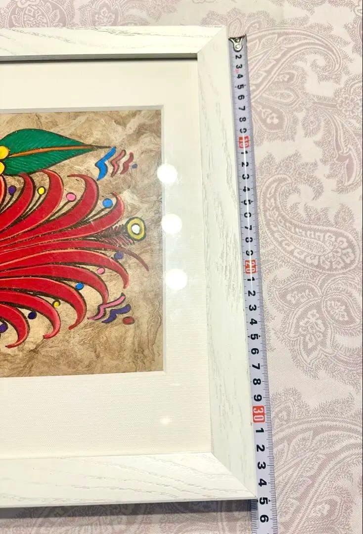 メキシコ　工芸品　民芸品　色鮮やか　鳥と花　絵画　アート　ハンドメイド　【額付】