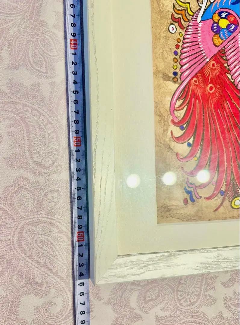メキシコ　工芸品　民芸品　色鮮やか　鳥と花　絵画　アート　ハンドメイド　【額付】