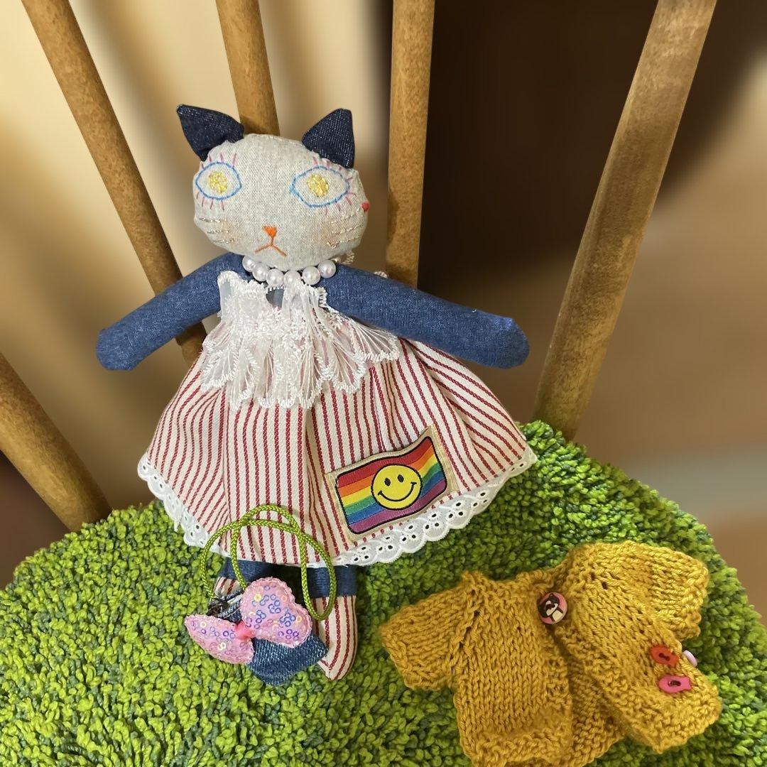 デニムのカラフルねこちゃん