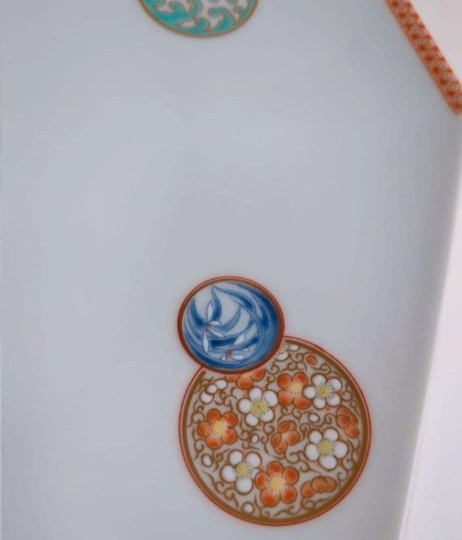 深川製磁　寿赤丸絵　８角皿 2枚