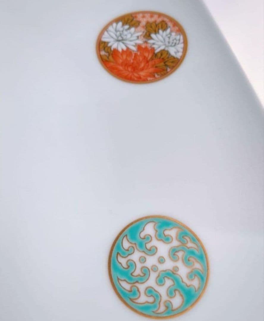 深川製磁　寿赤丸絵　８角皿 2枚