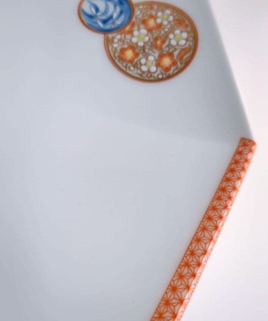 深川製磁　寿赤丸絵　８角皿 2枚