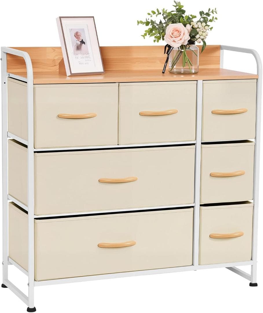 【新品】大容量 3段7杯 収納チェスト 幅80cm ベージュ リビング収納