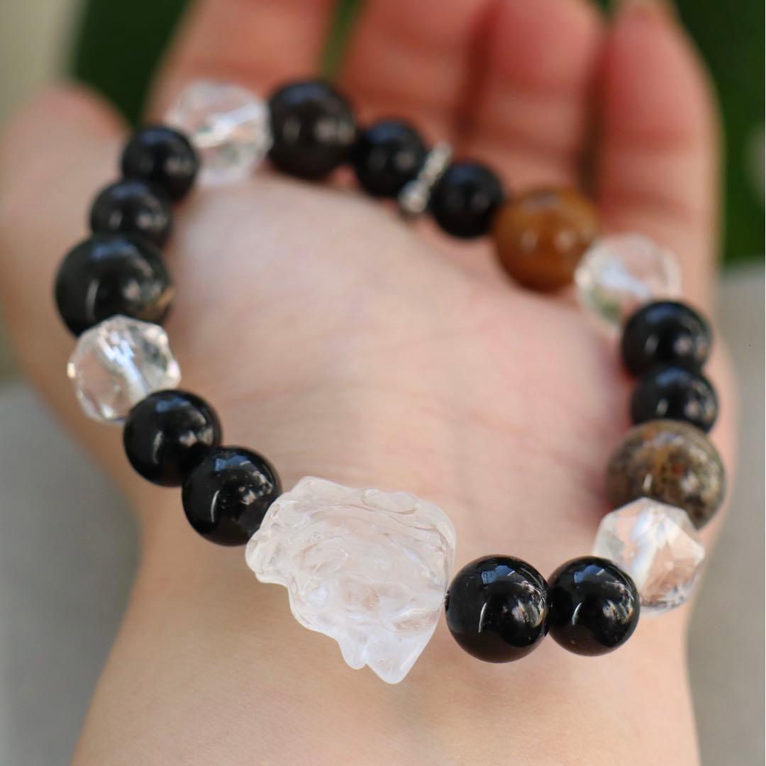 天然石 デザインブレスレット ブラックルチルクォーツ  ドラゴン 龍 高品質