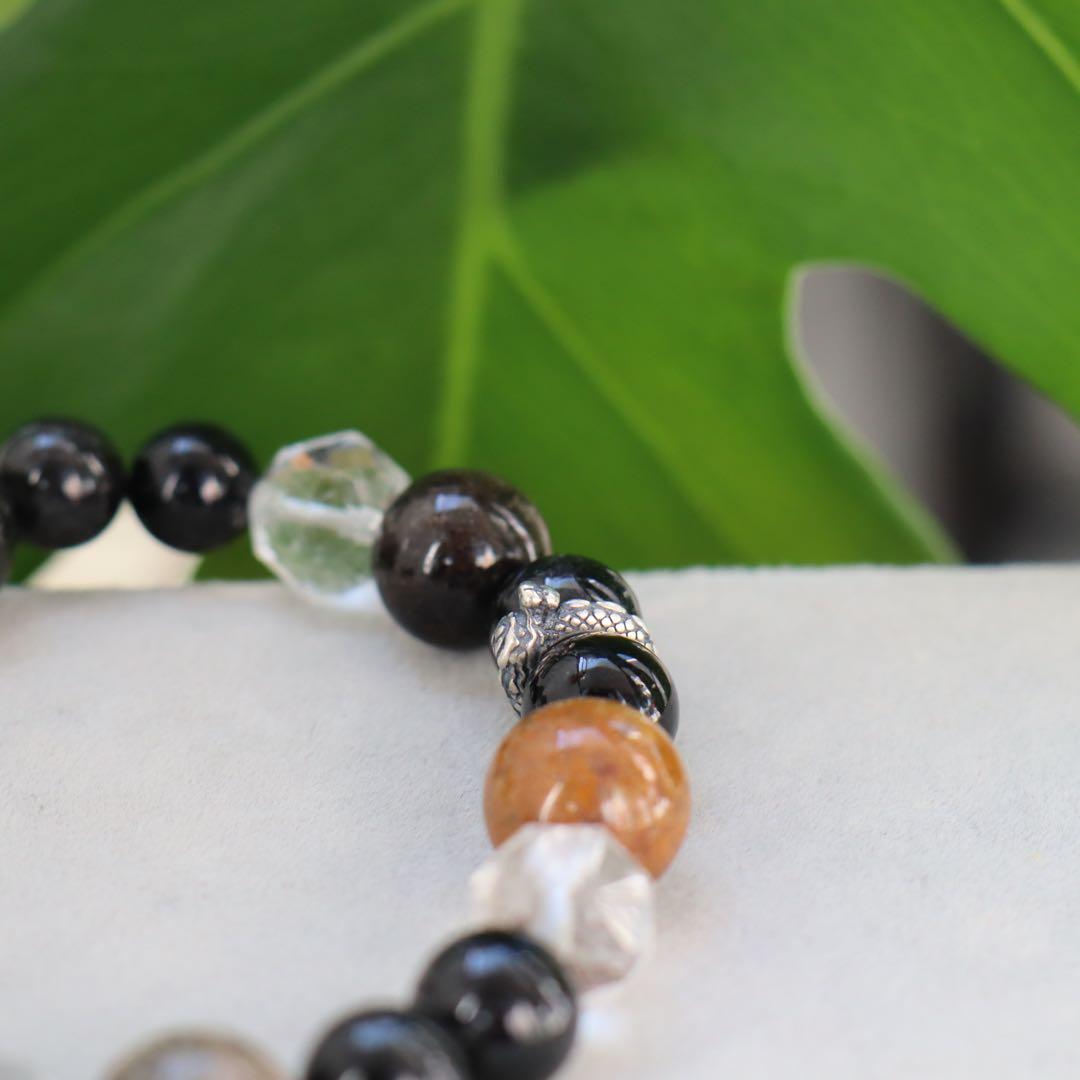 天然石 デザインブレスレット ブラックルチルクォーツ  ドラゴン 龍 高品質