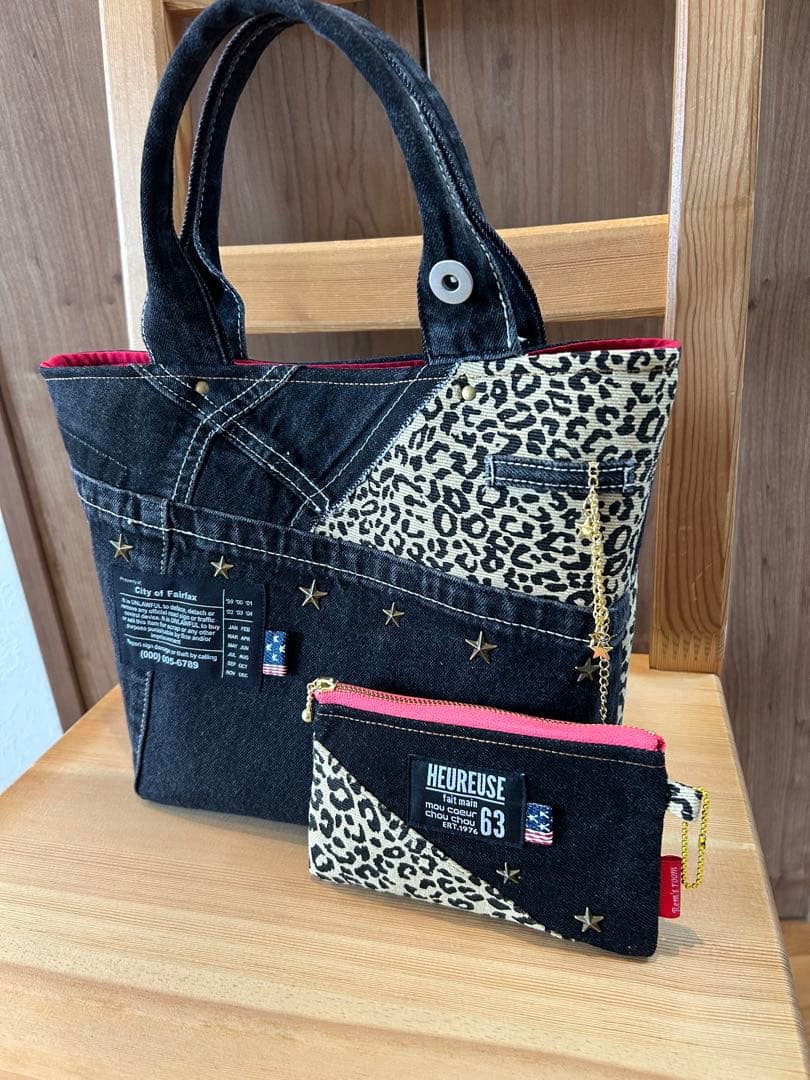 ☆*⭐︎(⁎ᴗ ᴗ⁎)⭐︎*☆ブラックデニムリメイク☆トートバッグ＆ミニポーチ