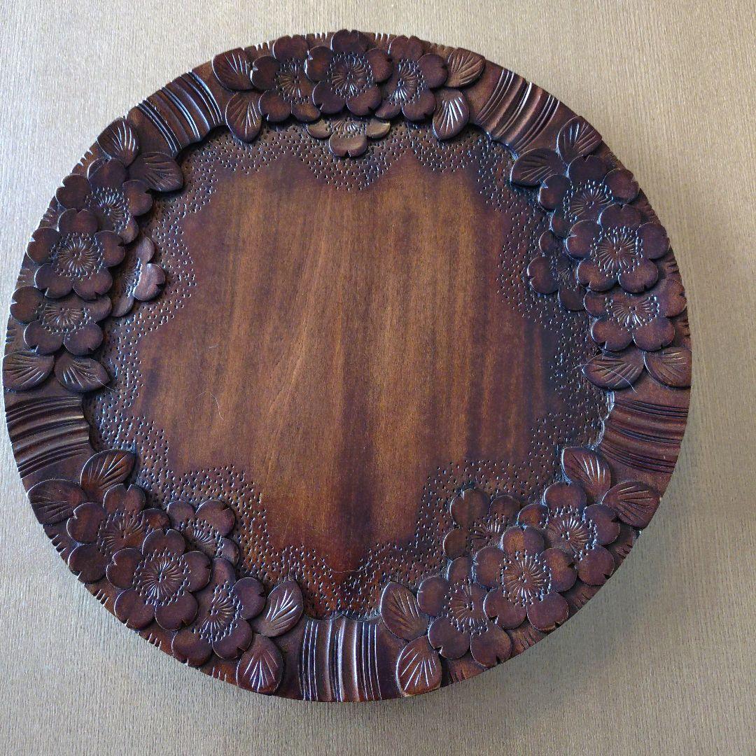 軽井沢彫り　丸盆　桜紋