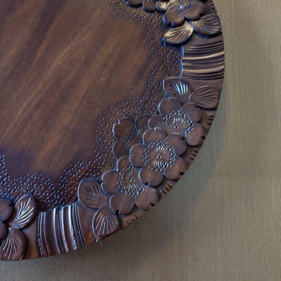 軽井沢彫り　丸盆　桜紋