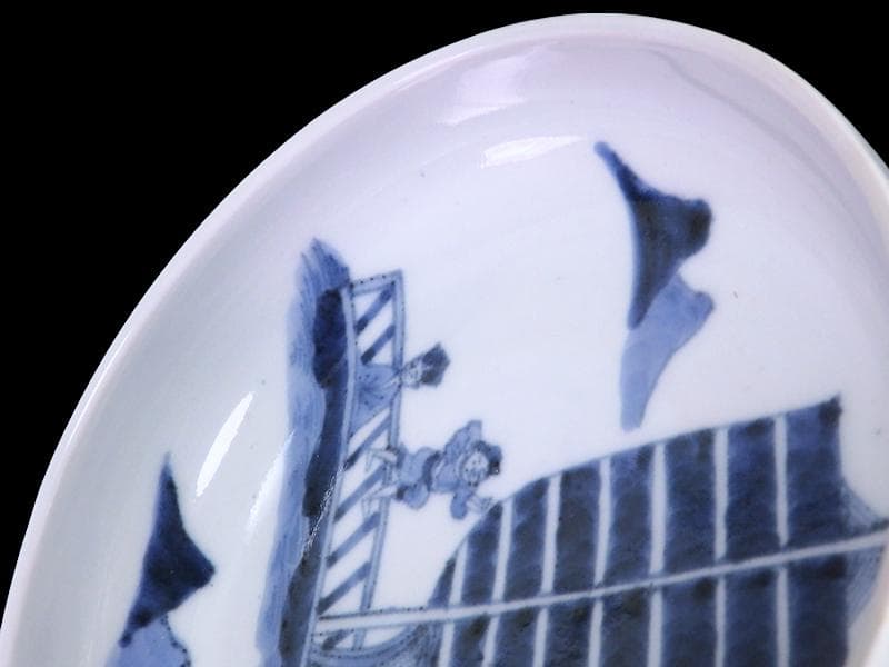 古伊万里　染付　船頭に帆掛け船の図　膾皿　5寸皿　B188AS-CUm