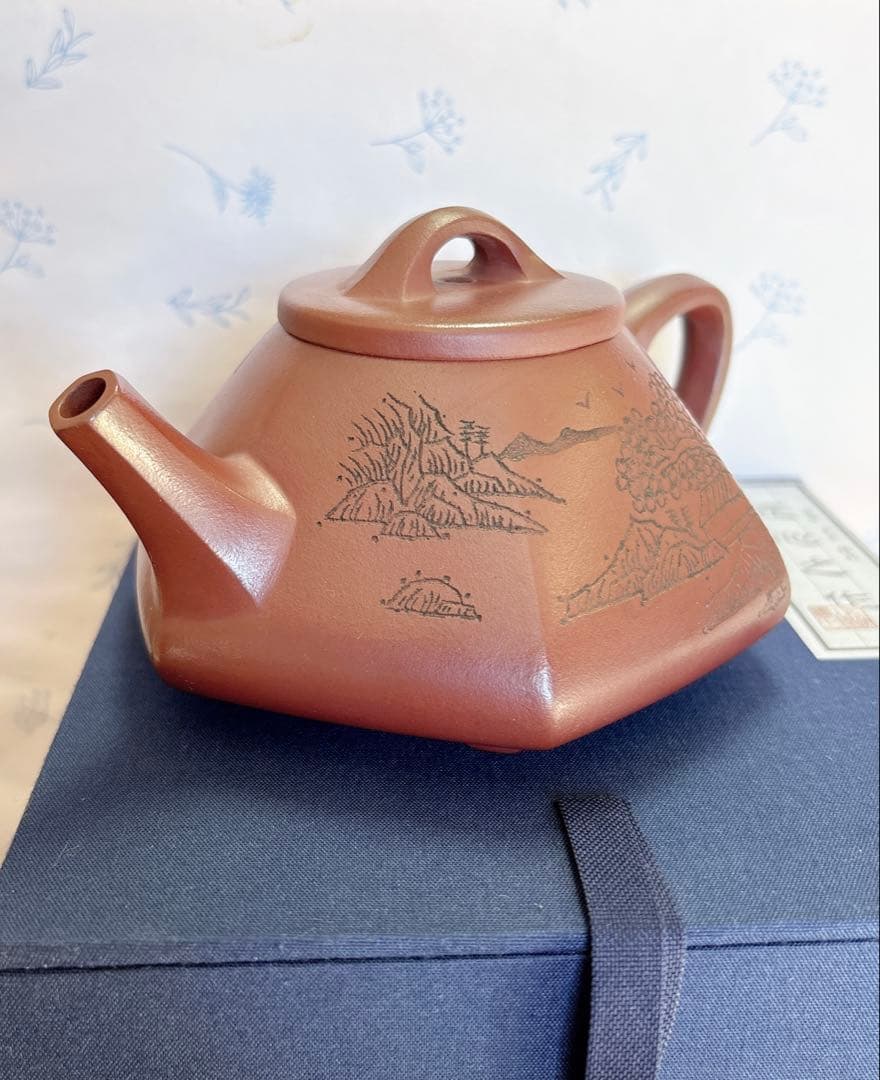 中国 宜興紫砂壺 六方石瓢 紫泥壺 急須（番号A5029）