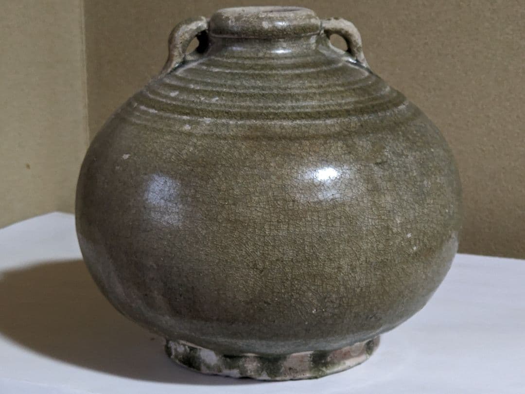 ♦中国 古玩 古美術 古陶磁 青磁 双耳瓶 小壺 類品宋時代 出土発掘品骨董品