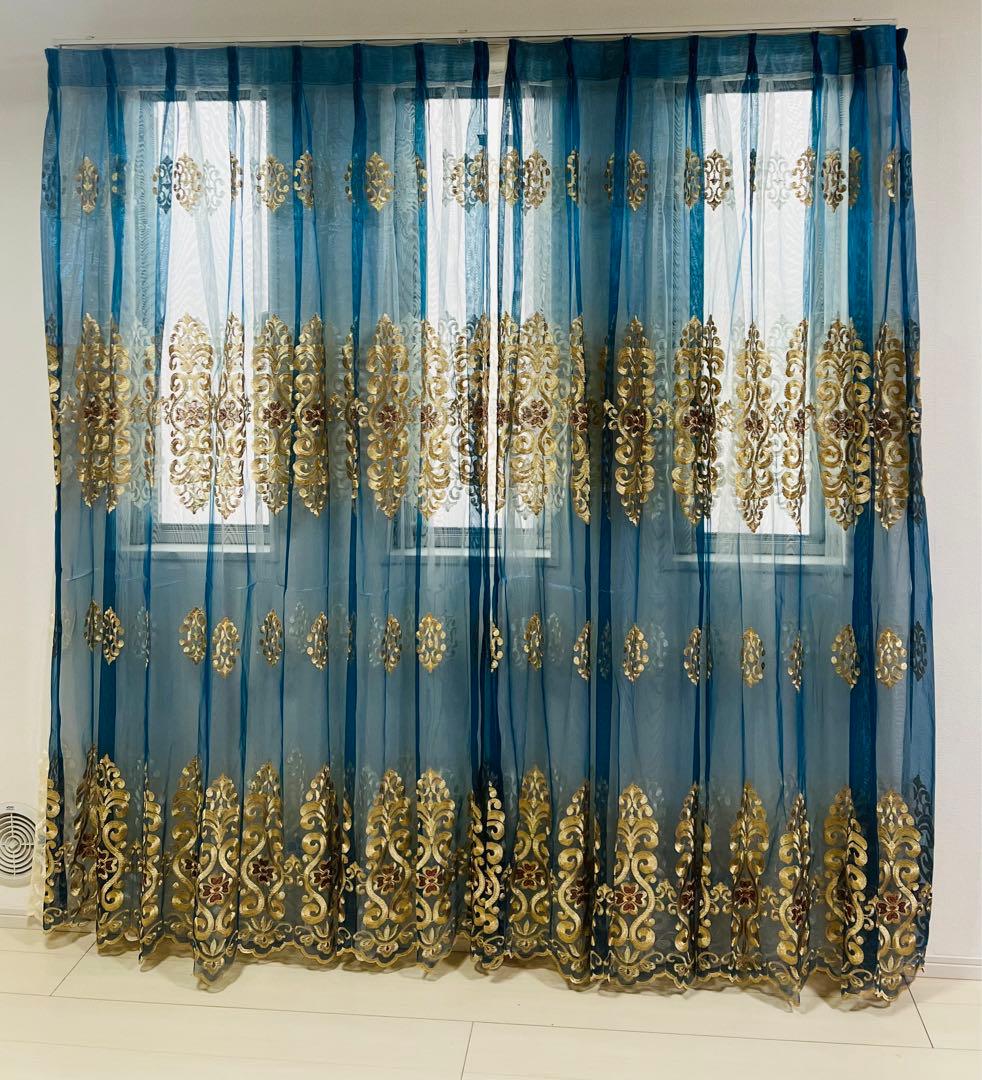 刺繍レースカーテン クローバー ラッキー 刺繍柄 おしゃれ