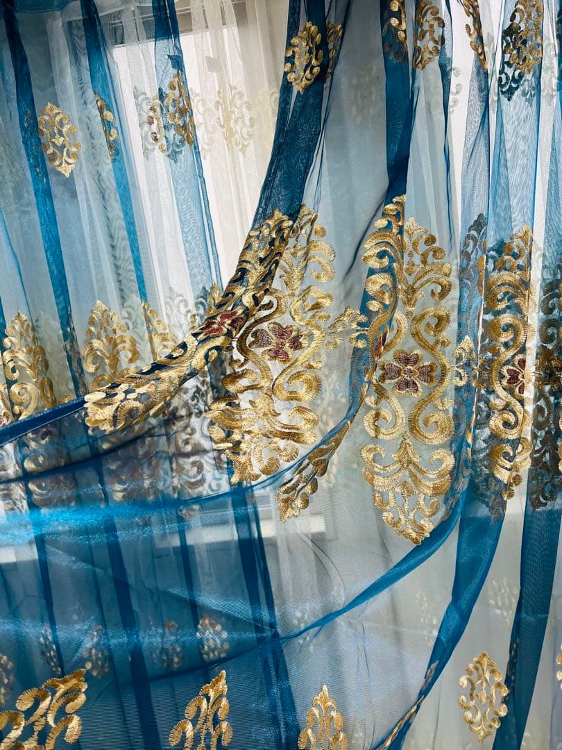 刺繍レースカーテン クローバー ラッキー 刺繍柄 おしゃれ